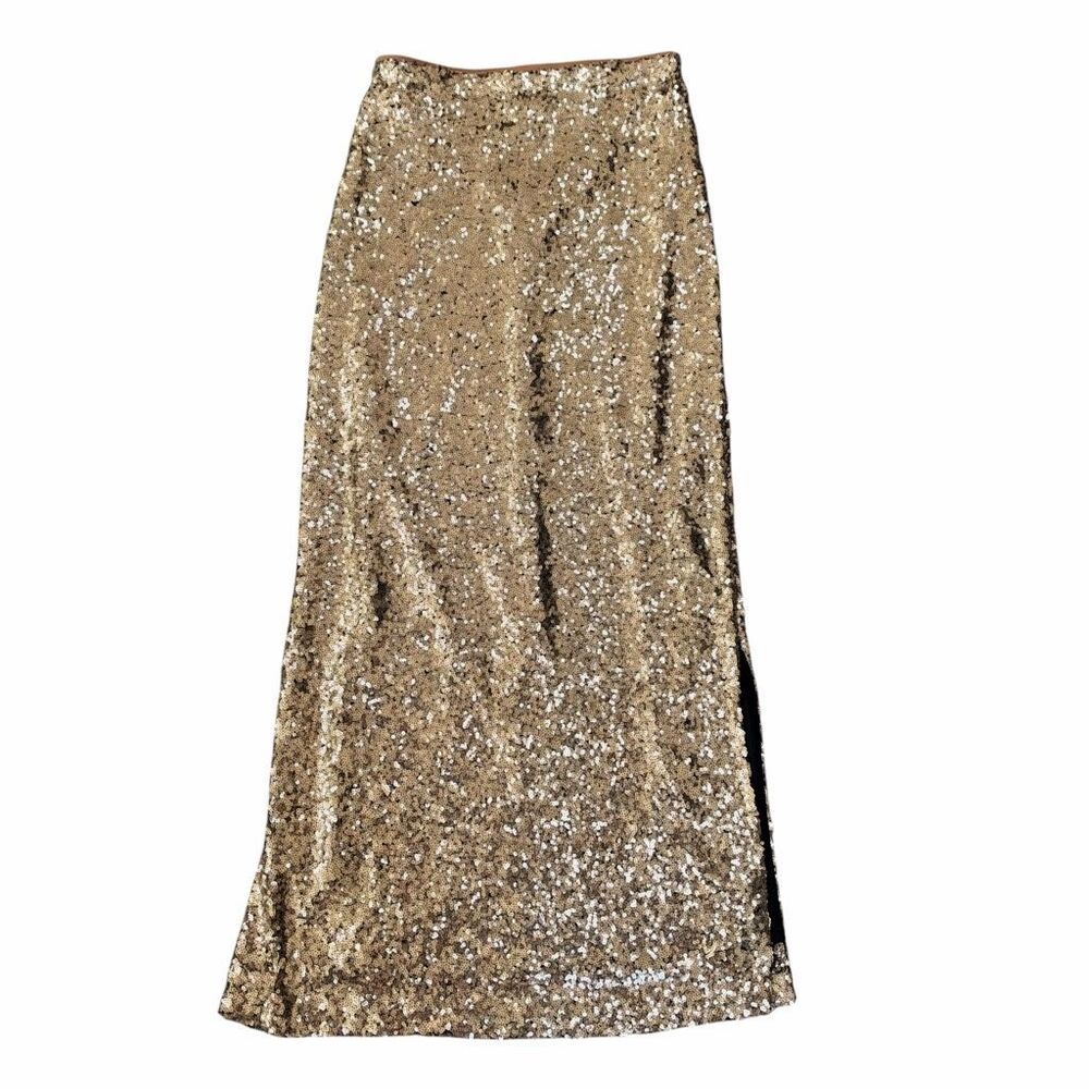Gianni Bini gold sequin maxi skirt side slits size XS